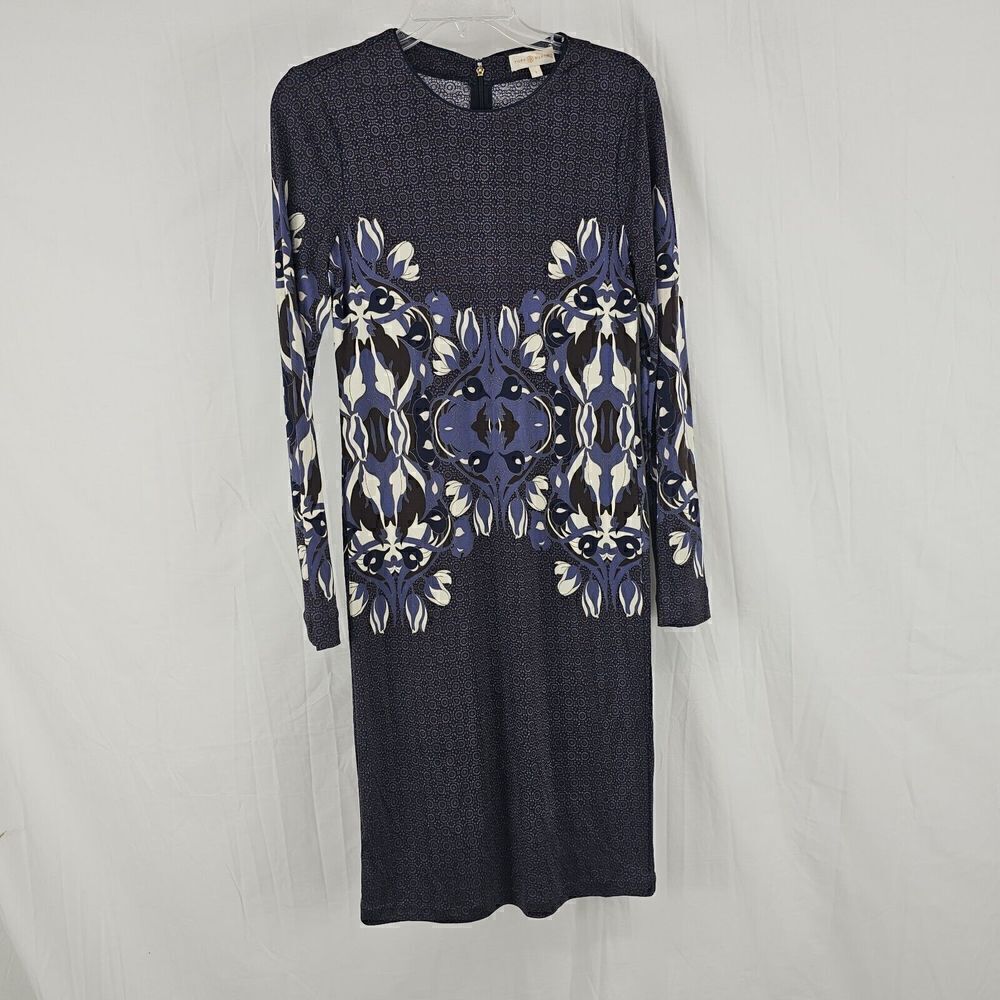 Tory Burch Flavia Blue Multicolored Long Sleeve Silk Dress Size Small - Picture 2 of 13